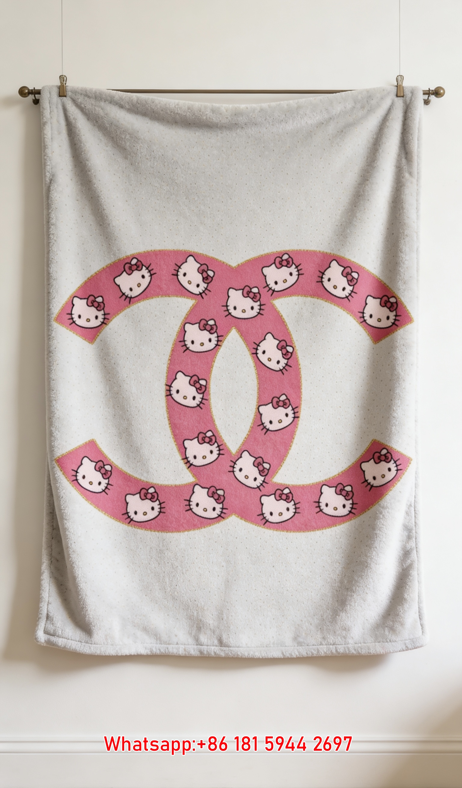 Luxury Chanel Style Hello Kitty CC Logo Flannel Throw Blanket IMG_7387